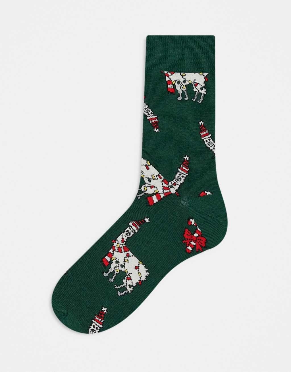 ASOS DESIGN christmas llama socks in green Product Image