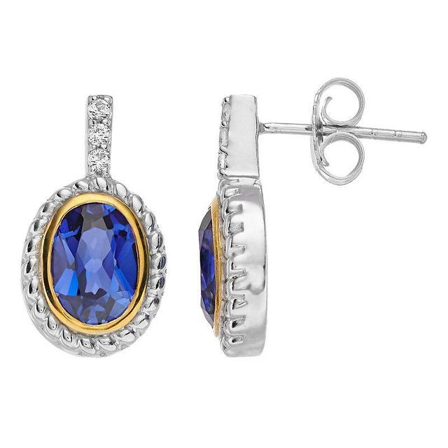 Rosabella 14k Gold Over Silver Lab-Created Sapphire Stud Earrings, Womens, Blue Product Image