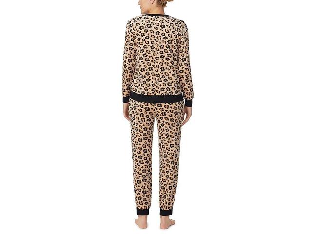 Kate Spade New York Stretch Velour Long Sleeve Joggers Set (Leopard Floral) Women's Pajama Sets Product Image