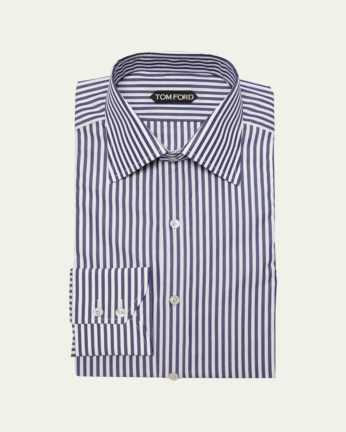 TOM FORD Men's Slim Fit Stripe Dress Shirt  - WHITE DA - Size: 40 EU (15.75 US) Product Image