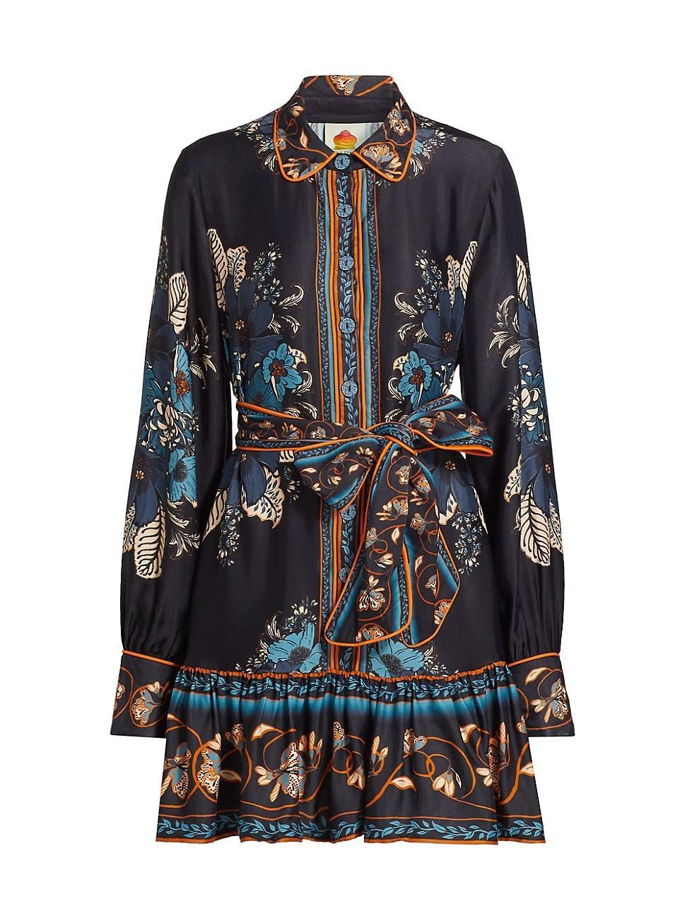 Womens Blossom Tapestry Satin Mini Shirtdress Product Image