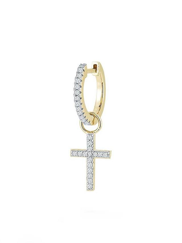 Mens 14K Yellow Gold & 0.29 CT Diamond Cross Huggie Earring Product Image