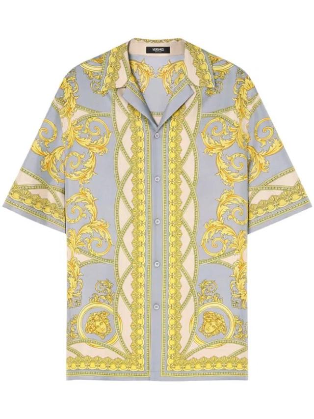 Men's Barocco Print Silk Shirt In Golden Product Image