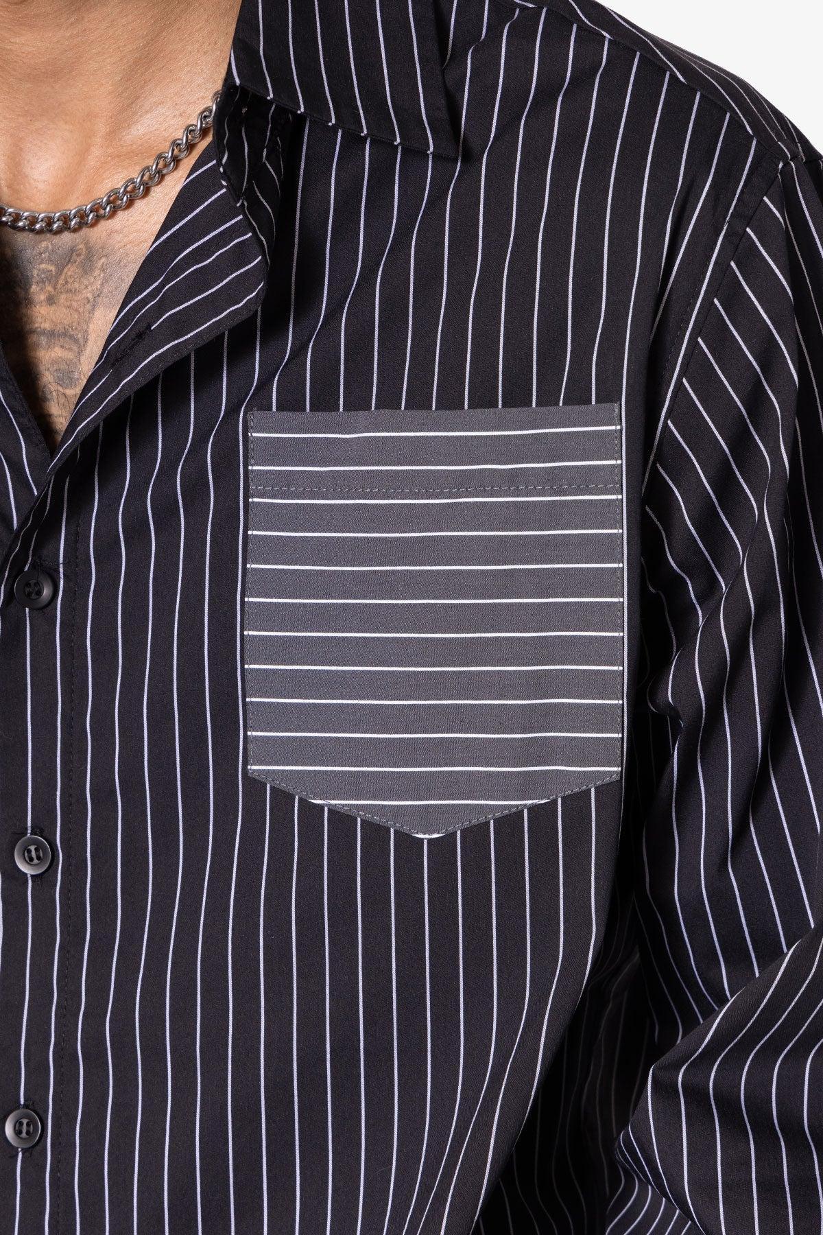 Contrast Sleeve Striped Shirt - Black Product Image