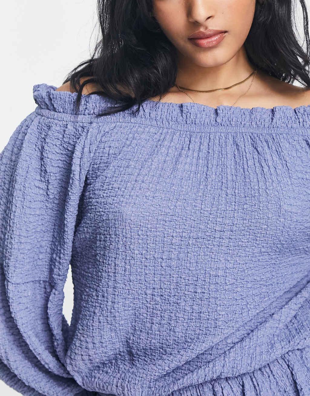 ASOS DESIGN textured long sleeve off the shoulder mini dress Product Image