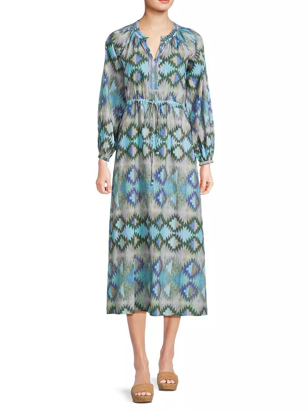 Amalfi Geometric Cotton Long-Sleeve Maxi Dress Product Image