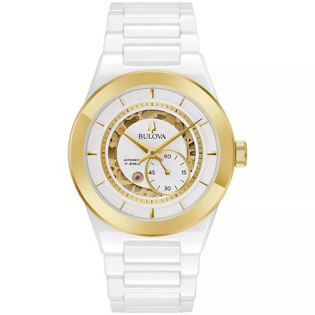 Men's Bulova Modern Millenia Two-Tone Automatic Ceramic Watch with White Skeleton Dial (Model: 98A290) Product Image