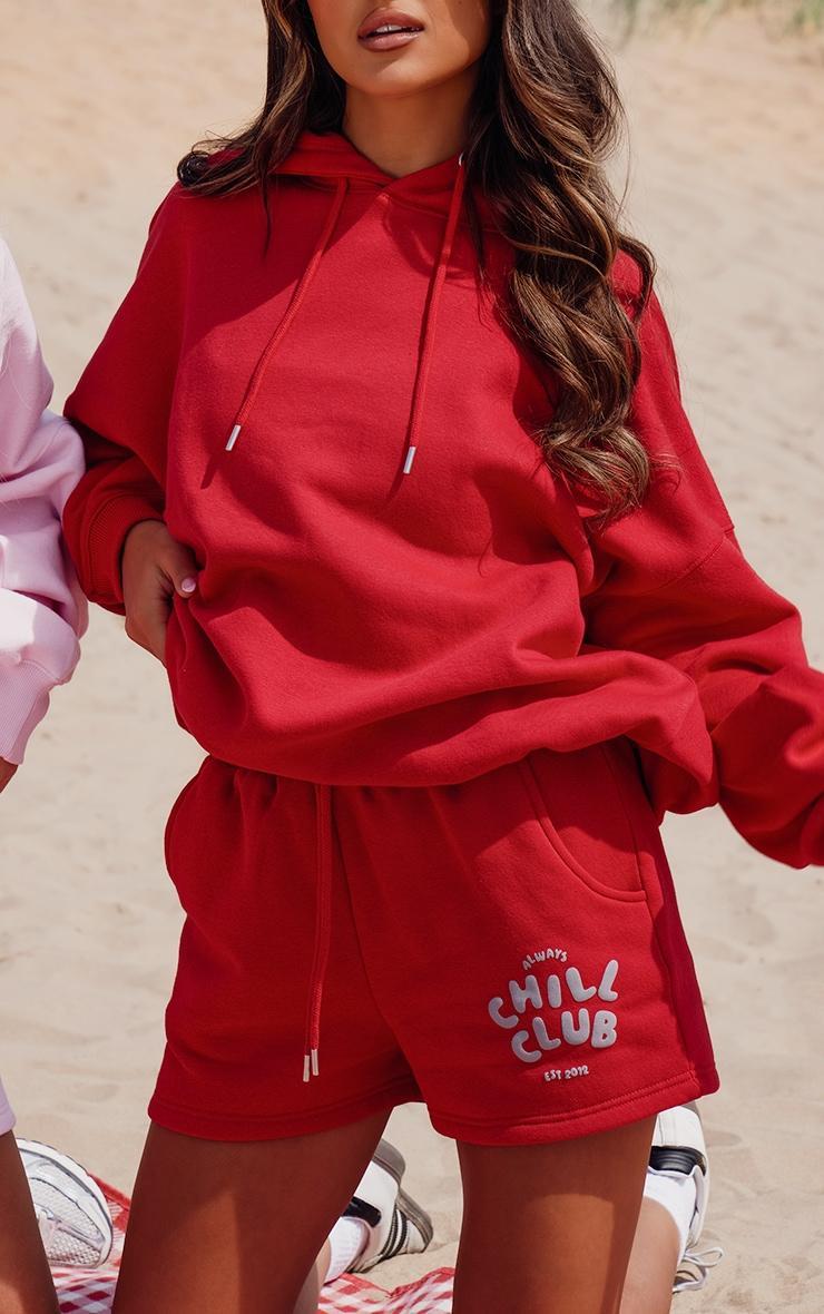 Ruby Red Chill Club Puff Print Drawstring Sweat Shorts Product Image