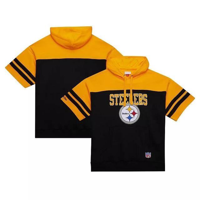 Mens Mitchell & Ness Pittsburgh Steelers Off Field Vintage Logo Short Sleeve Pullover Hoodie Product Image