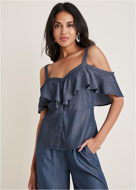 Chambray Ruffle Top Product Image