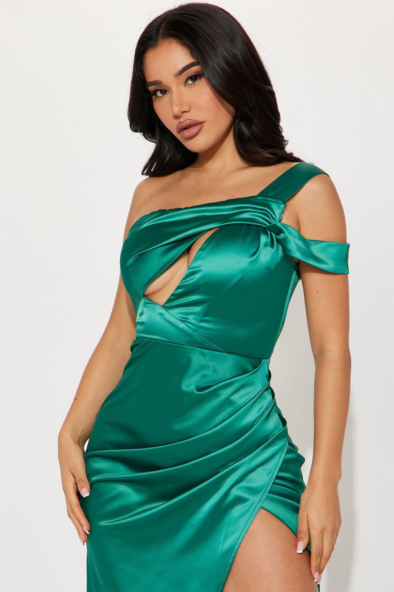 Julianne Satin Maxi Dress - Green Product Image