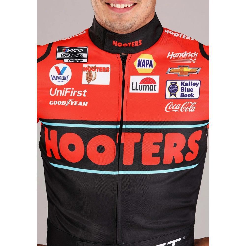 HalloweenCostumes.com M  Men  Adult NASCAR Chase Elliott Hooters Uniform - Men's Official Racing Jumpsuit for Halloween, White/Black/Orange Product Image