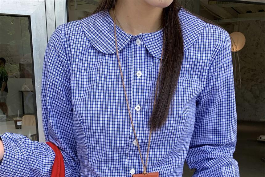 Long-Sleeve Plaid Flowy Shirt Product Image