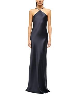 Staud Cadence Beaded Strap Satin Gown Product Image