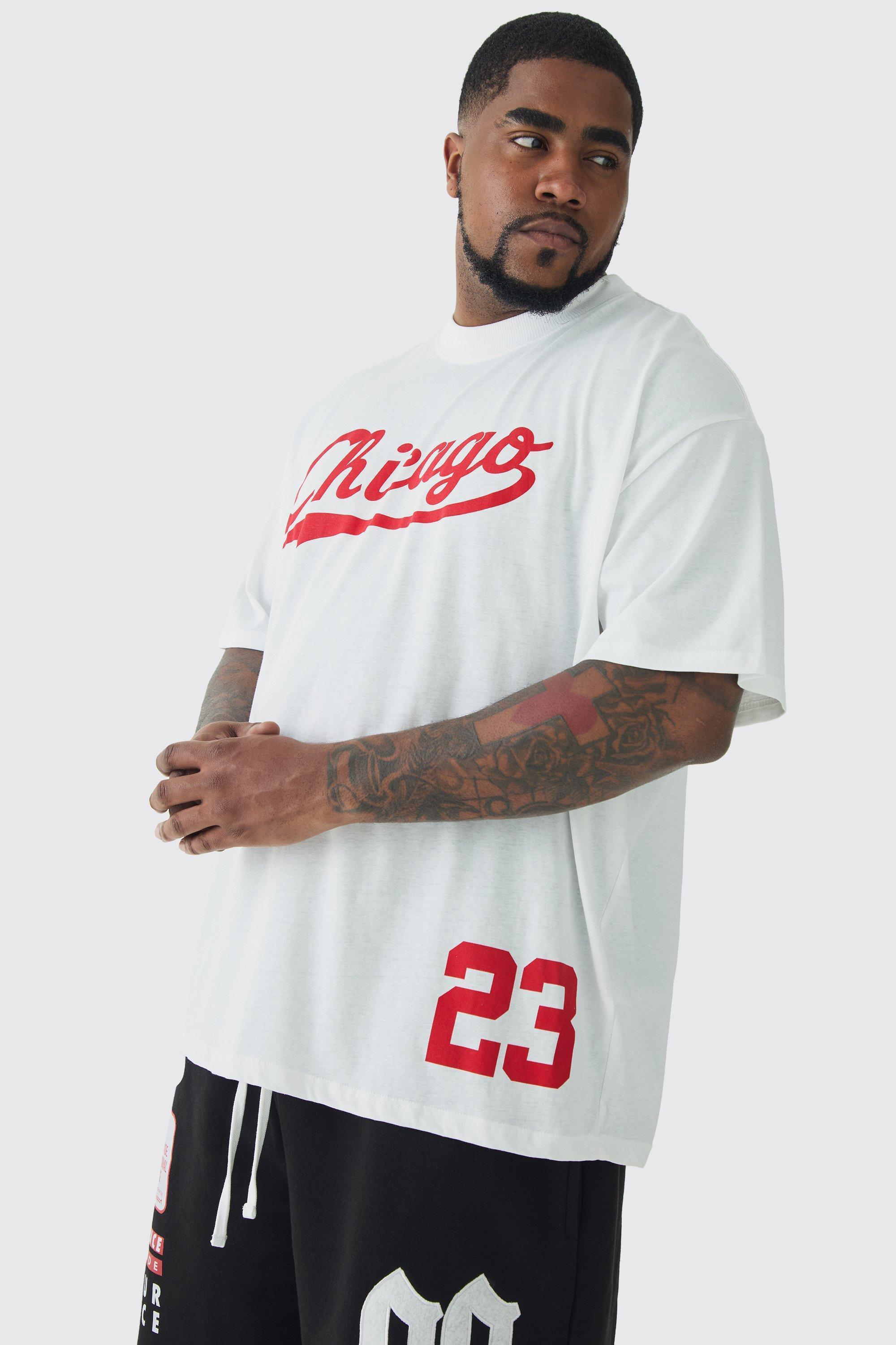 Plus Oversized Chicago Varsity Print T-shirt | boohooMAN USA Product Image