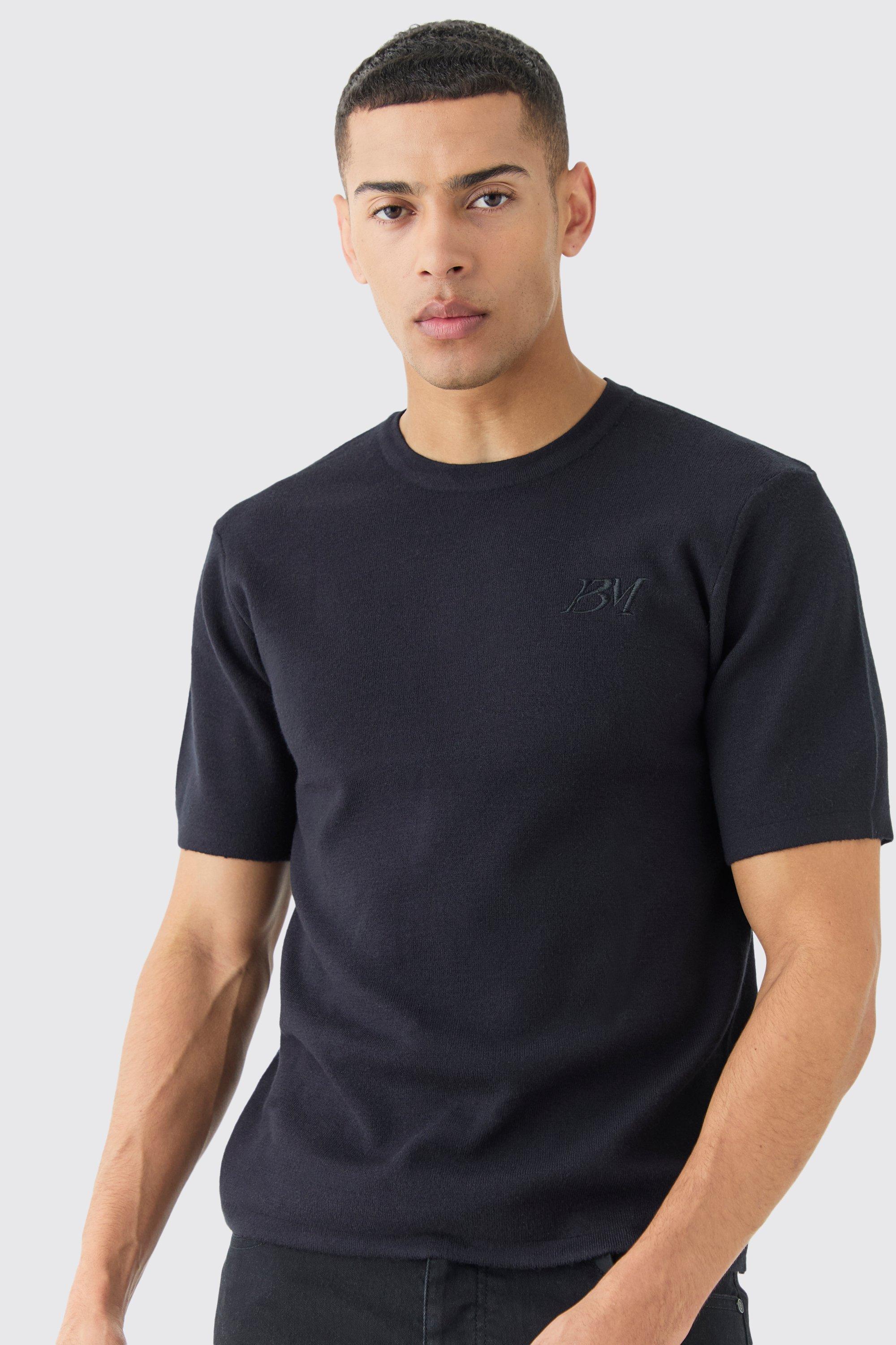 Regular Fit Man Branded Knitted T-shirt | boohooMAN USA Product Image