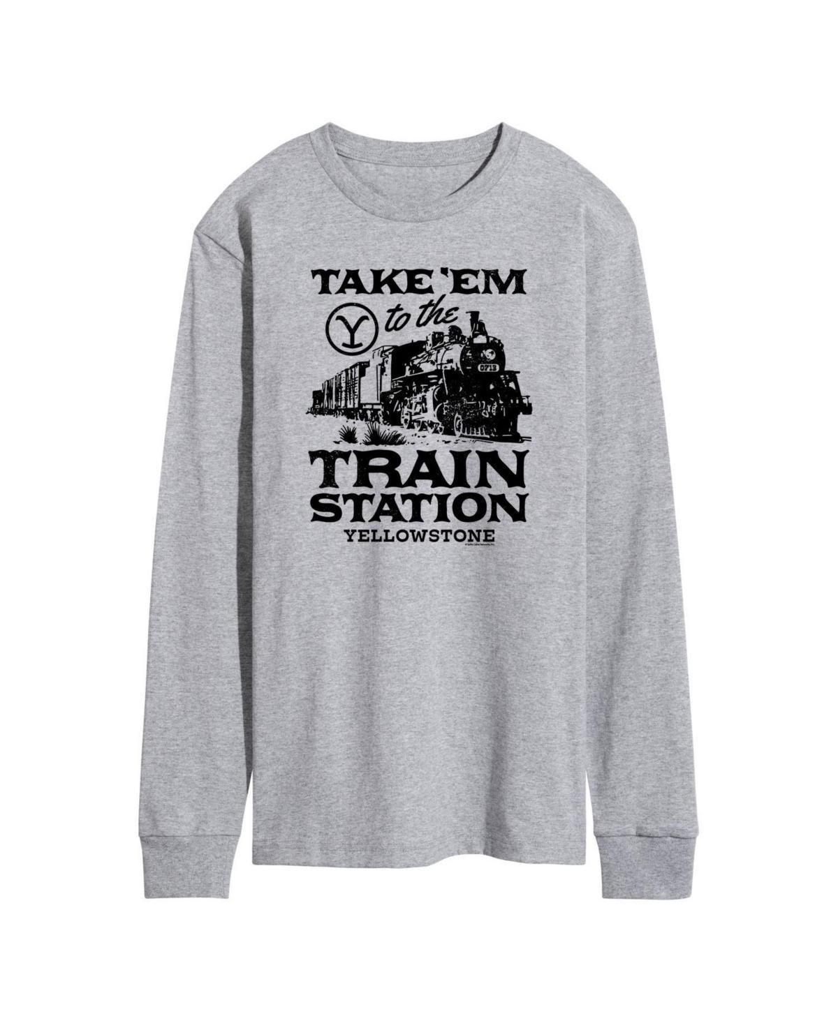 Mens Yellowstone Train Station Long Sleeve T-shirt Product Image