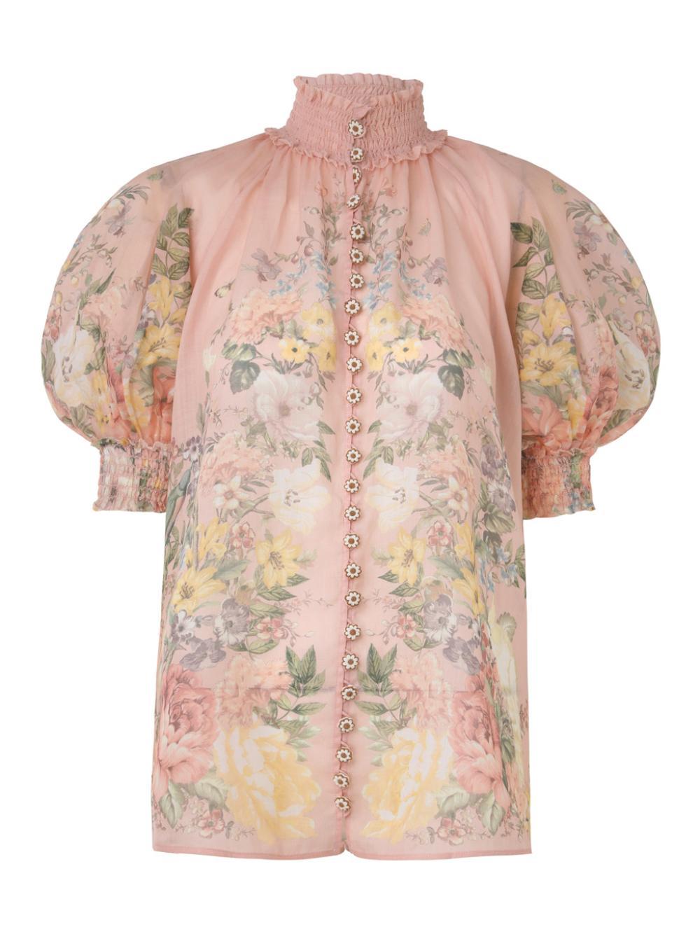 ZIMMERMANN Waverly Short Sleeves Blouse Pink In Pink Floral Product Image