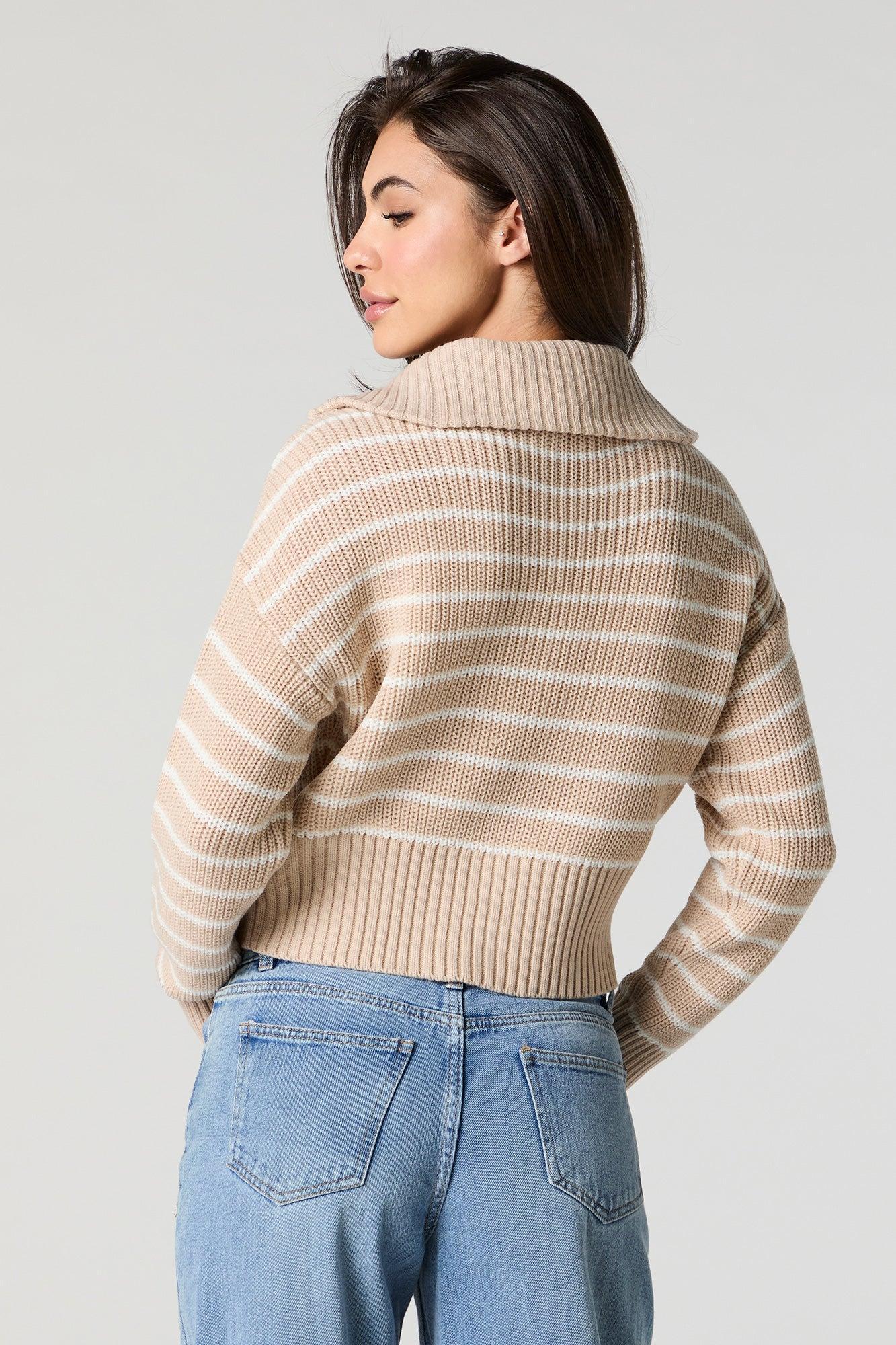 Striped Ribbed Knit Quarter Zip Sweater Female product image