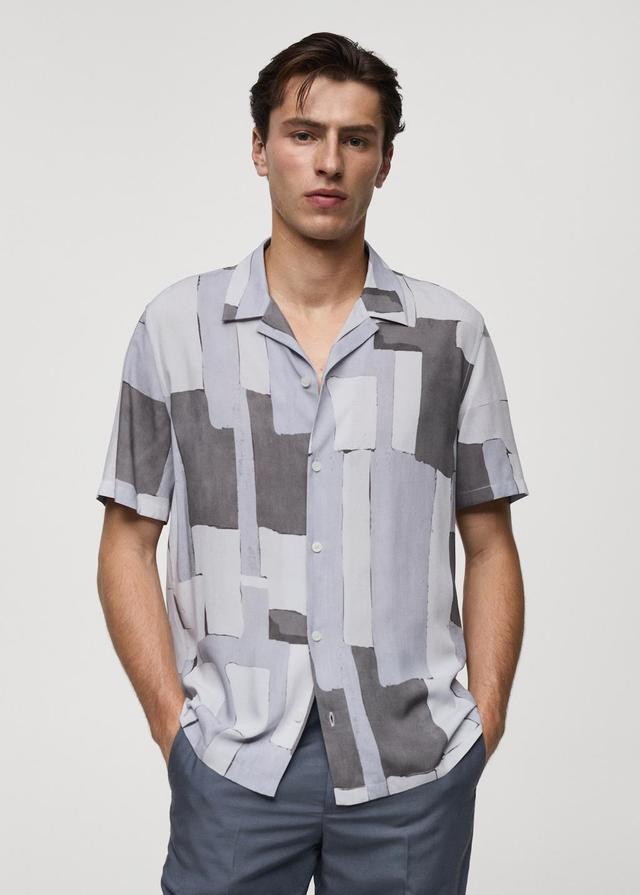 Flowing regular-fit printed shirt - Men | MANGO USA Product Image