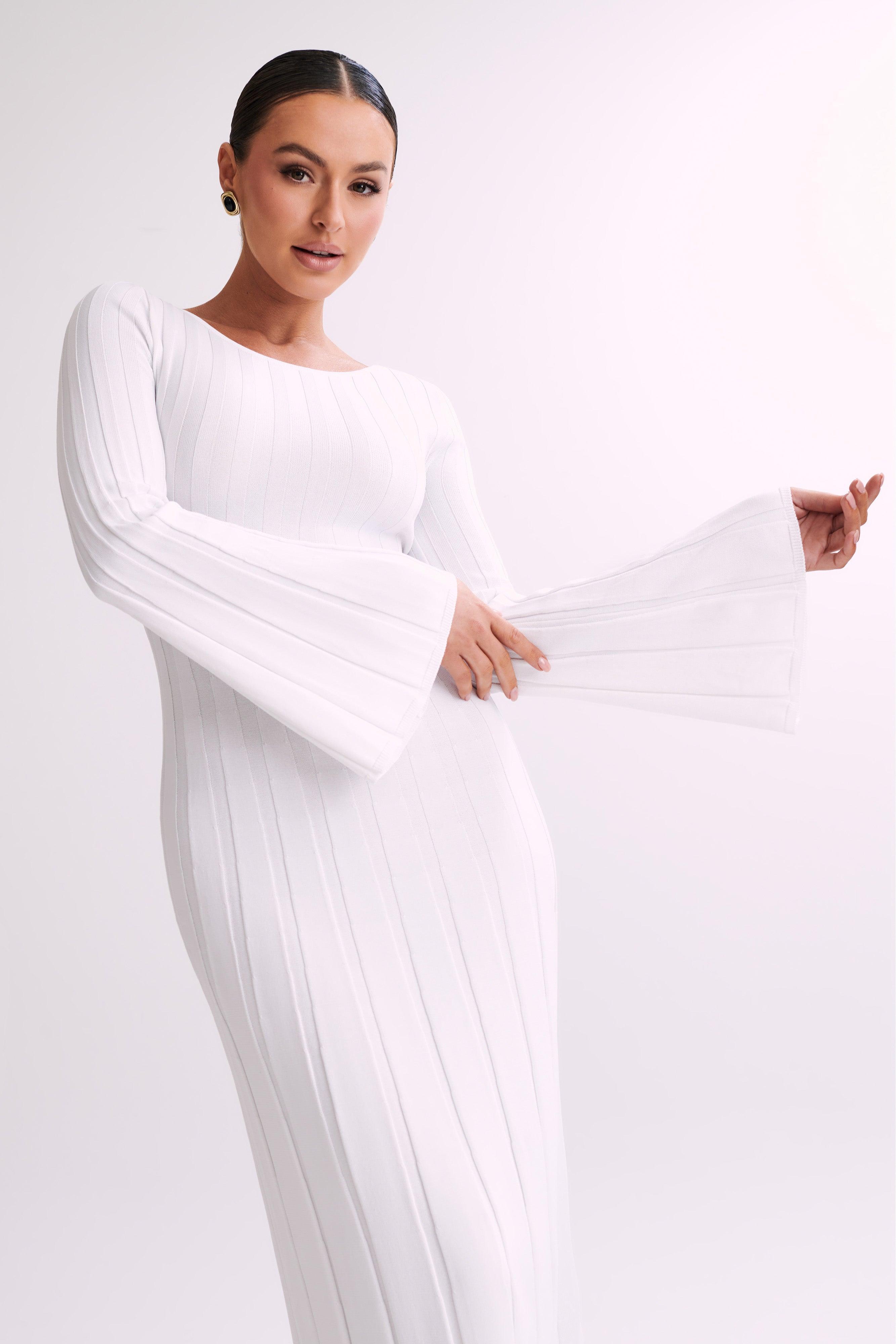 Mabel Long Sleeve Knit Maxi Dress - White Product Image