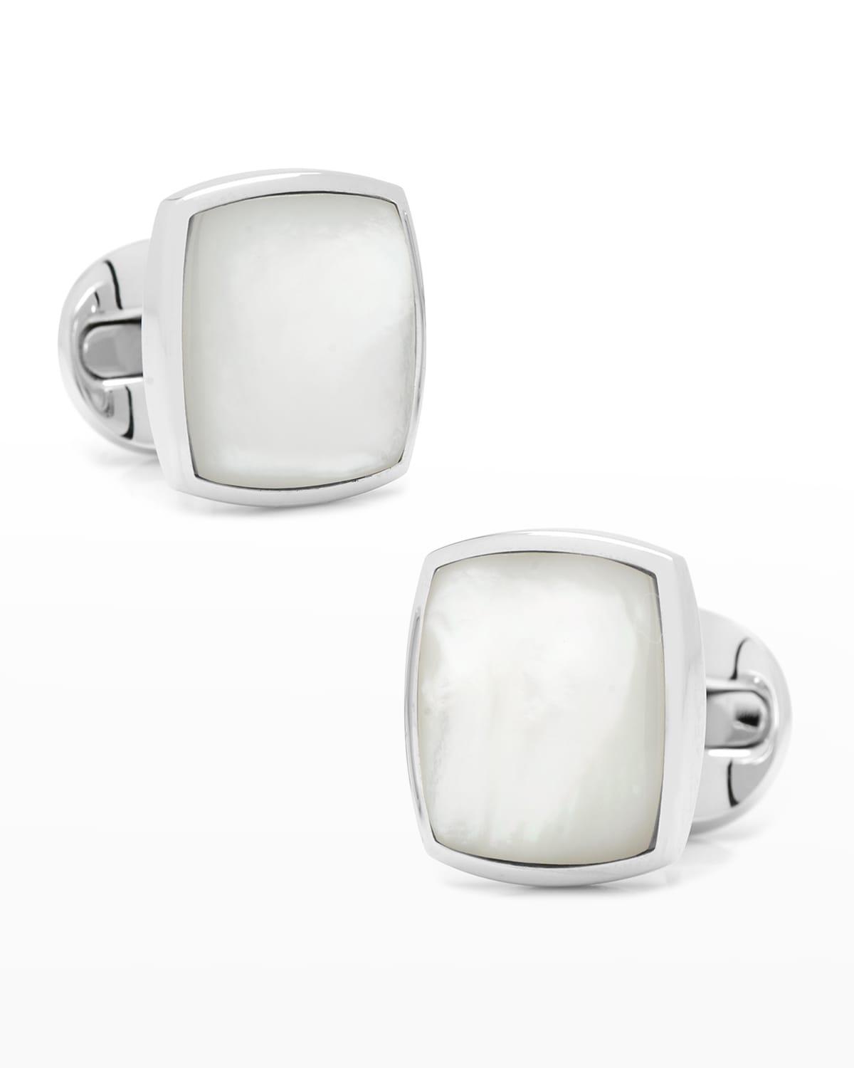 Mens Sterling Silver Classic Cushion Mother of Pearl Cufflinks Product Image