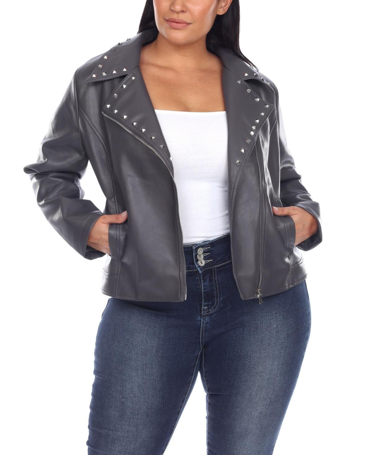 Plus Size White Mark Faux Leather Jacket, Womens Grey Product Image