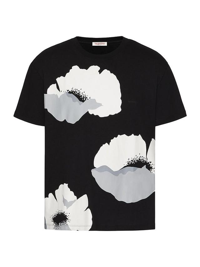 Mens Cotton T-Shirt with Valentino Flower Portrait Print Product Image