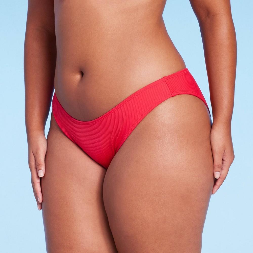 Womens Ribbed High Leg Cheeky Bikini Bottom - Wild Fable Red XL Product Image