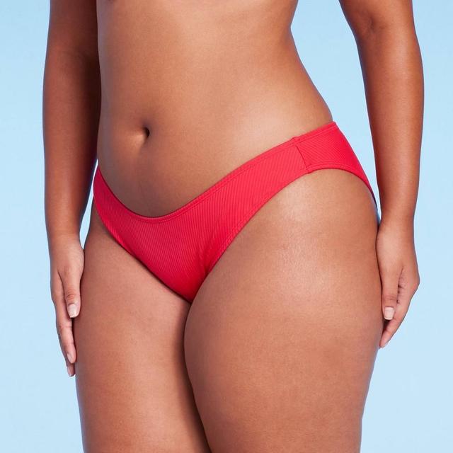 Womens Ribbed High Leg Cheeky Bikini Bottom - Wild Fable Red XXS Product Image