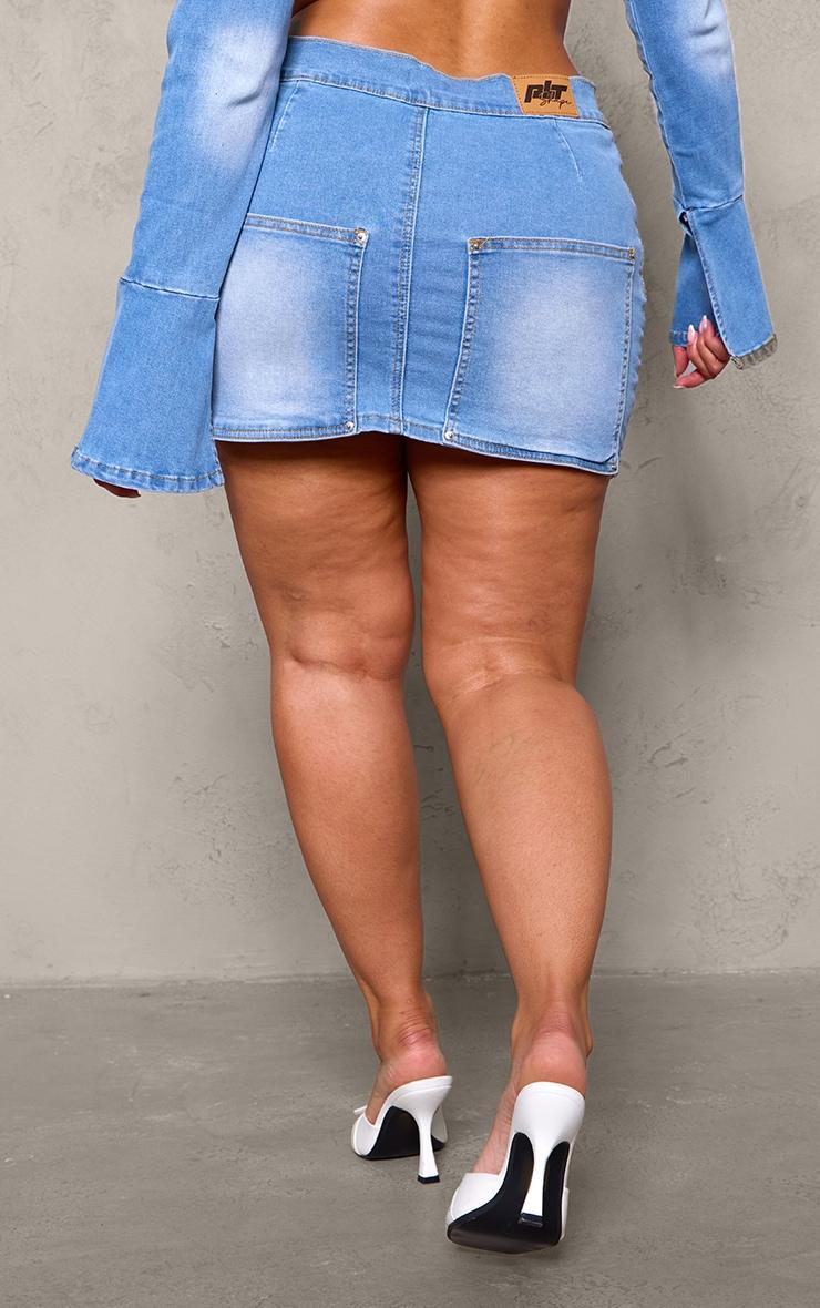 PRETTYLITTLETHING Shape Light Blue Badge Denim Mini Skirt Product Image