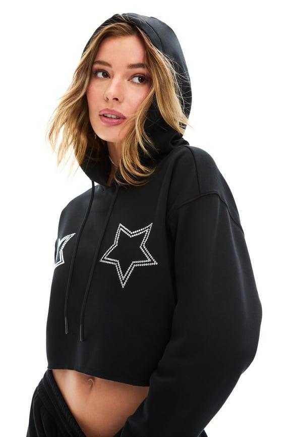 Cozy Fleece Starry Cropped Hoodie Product Image