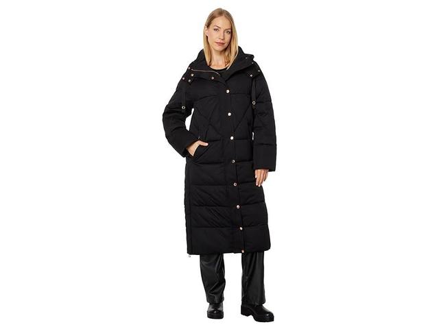 Avec Les Filles Rose Gold Hardware Longline Puffer (Black) Women's Coat Product Image