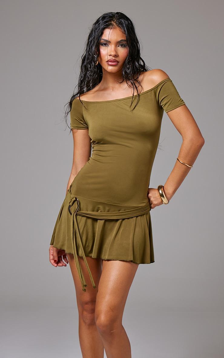 Olive Slinky Belt Detail Shift Dress product image