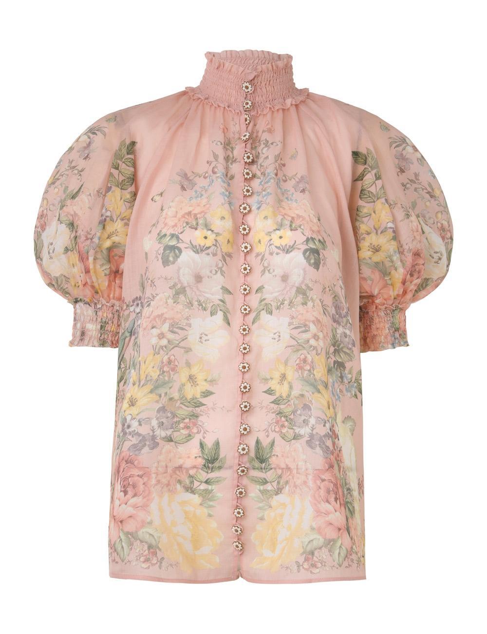 ZIMMERMANN Waverly Short Sleeves Blouse Pink In Pink Floral Product Image