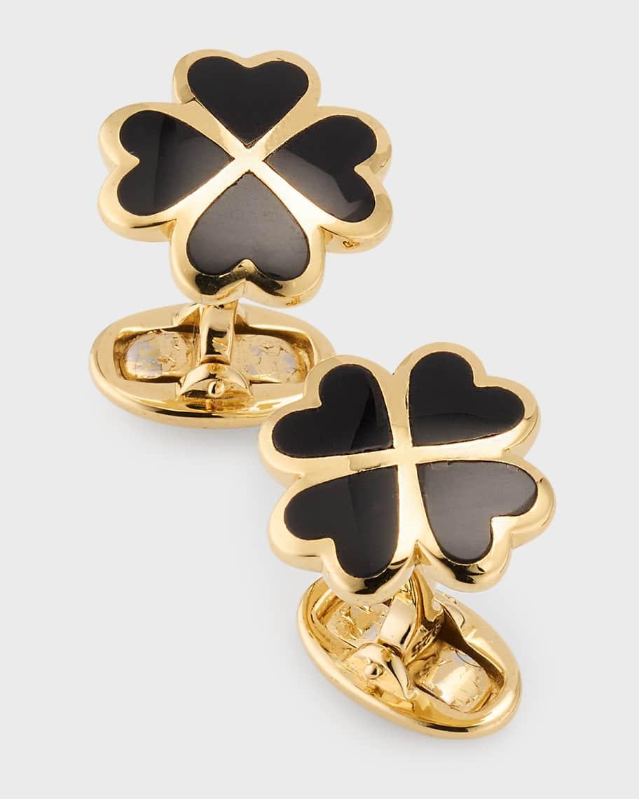 Jan Leslie Four Leaf Clover Black Onyx, Sterling Silver & 18K Yellow Gold Vermeil Cufflinks Product Image