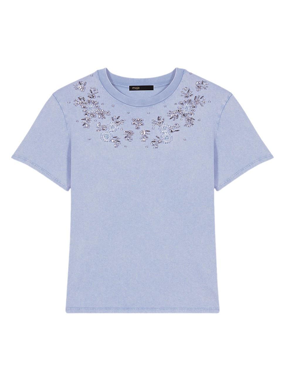 maje Floral Rhinestone Cotton T-Shirt Product Image