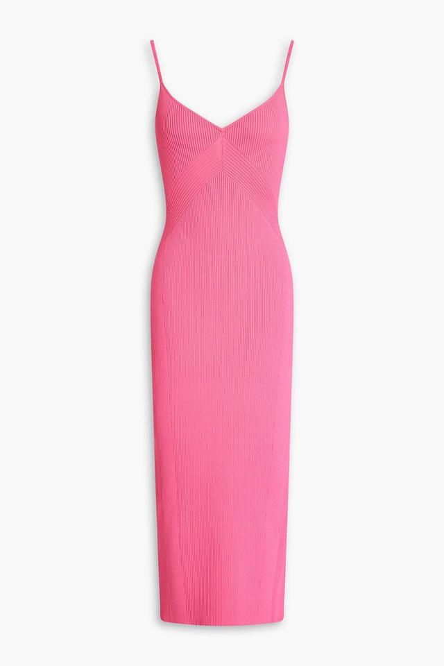 Asher Lace-up Ribbed-knit Midi Dress In Pink Product Image