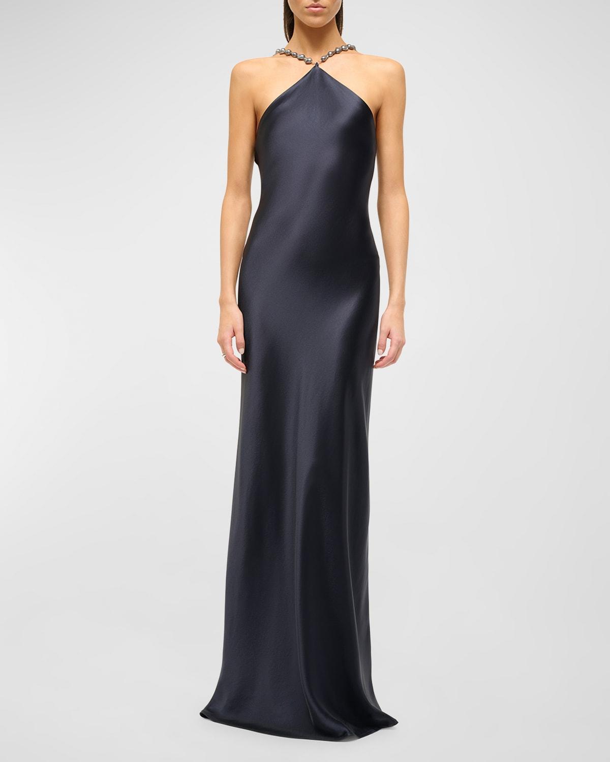 Staud Cadence Beaded Strap Satin Gown Product Image