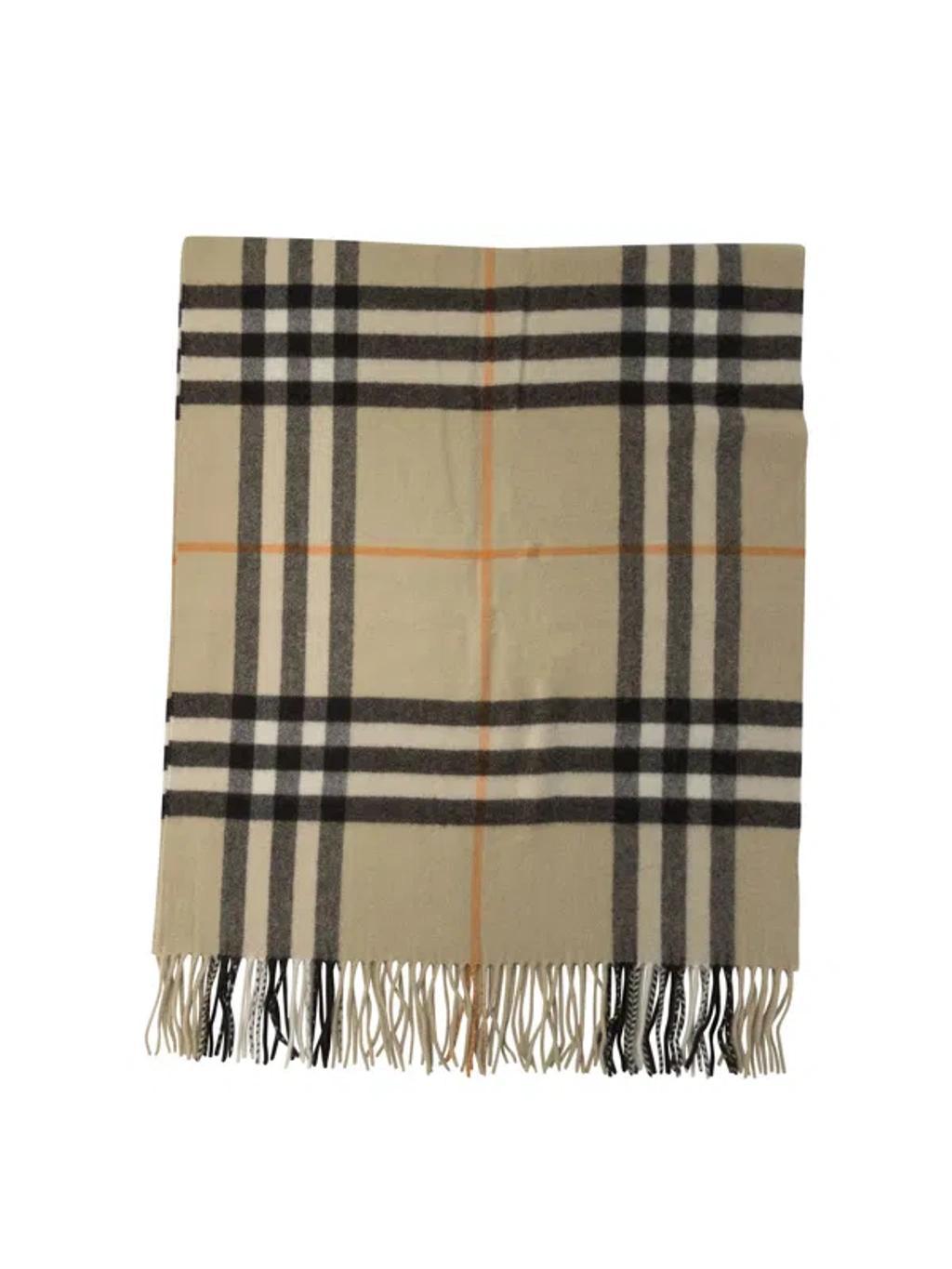 BURBERRY Wide Check Cashmere Scarf In Tan Product Image