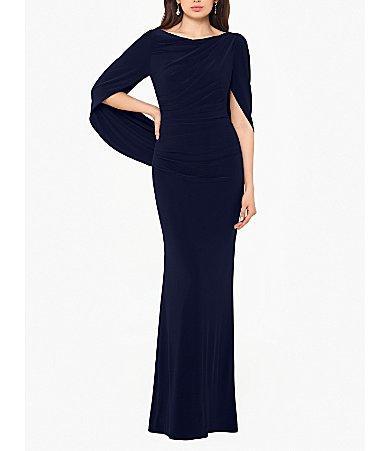 Betsy & Adam Long Jersey Ruched Drape Back Dress Women's Dress Product Image