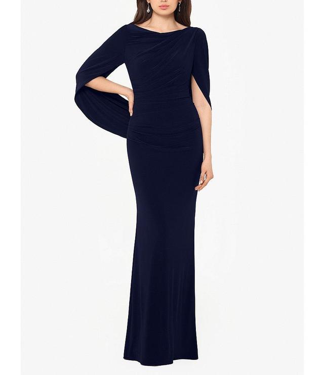 Betsy & Adam Cowl Neck Sleeveless Draped Back Mermaid Gown Product Image