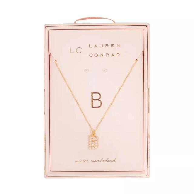 LC Lauren Conrad Simulated Pearl Initial Necklace & Earring Set, Womens, B Initial Product Image