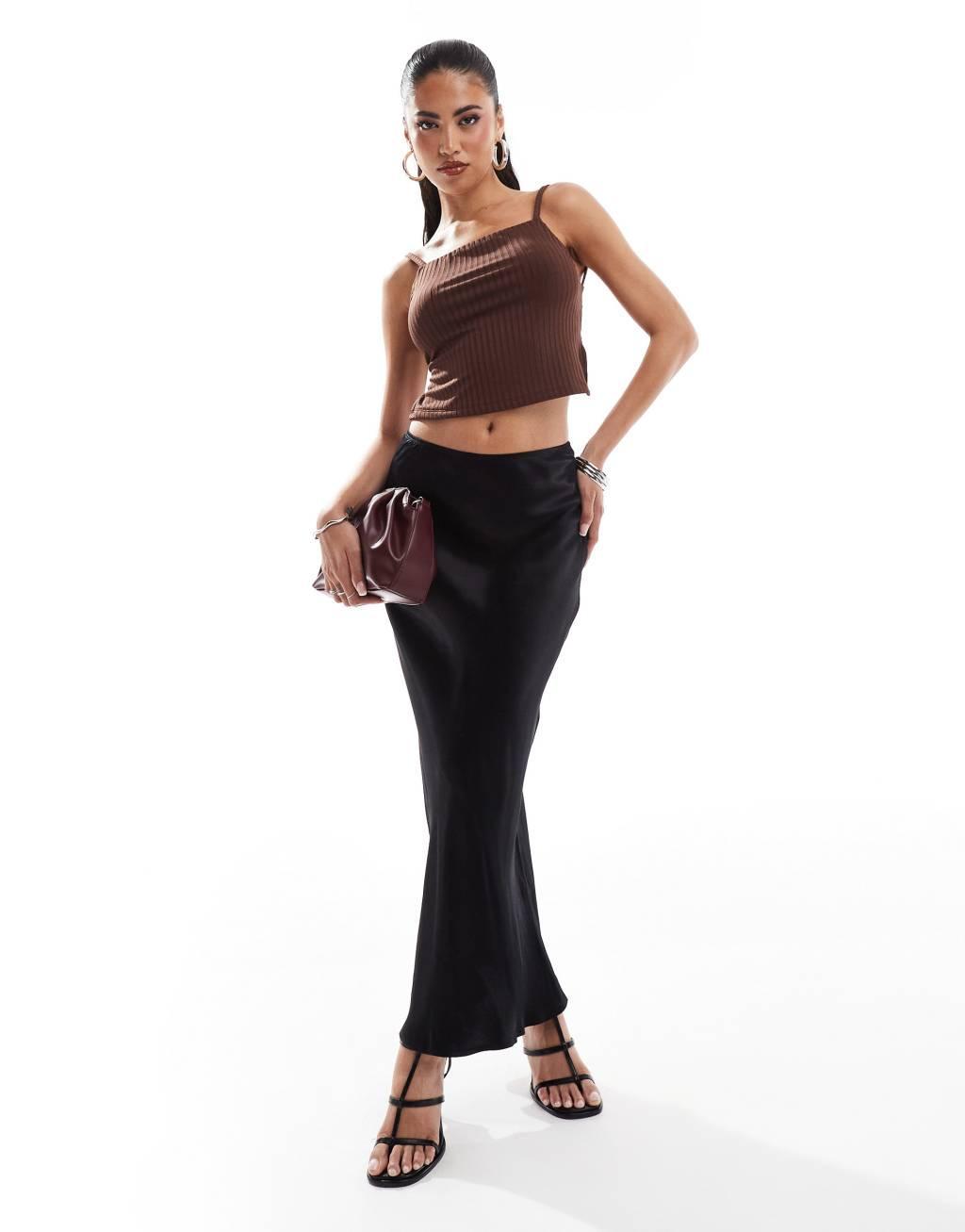 ASOS DESIGN rib double layer strappy backless cami top with square neck in chocolate Product Image