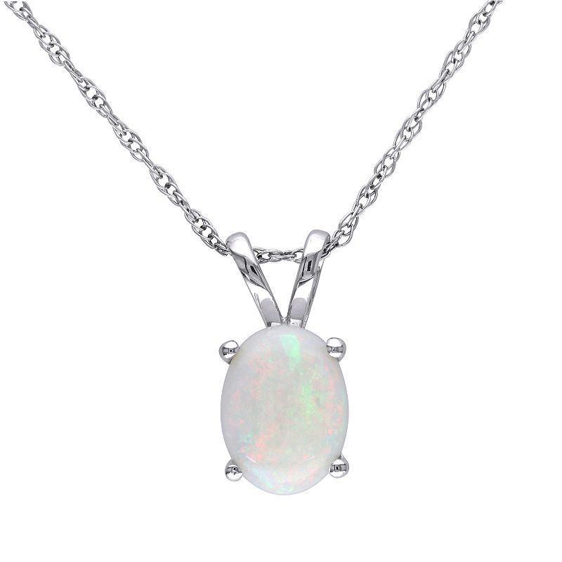 Stella Grace 10k White Gold Oval Cut Opal Solitaire Pendant Necklace, Womens 10k Whgold Product Image