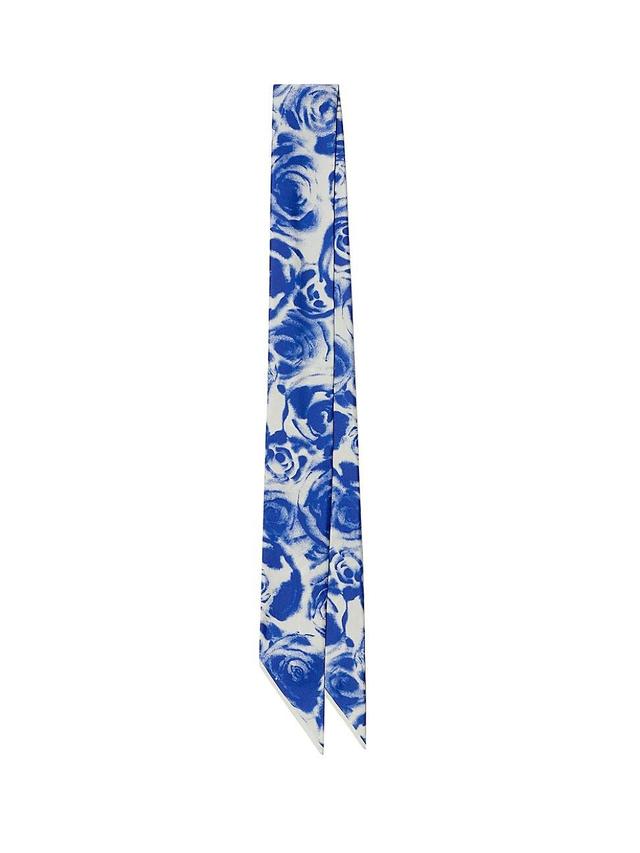 Womens Rose Print Silk Skinny Scarf Product Image