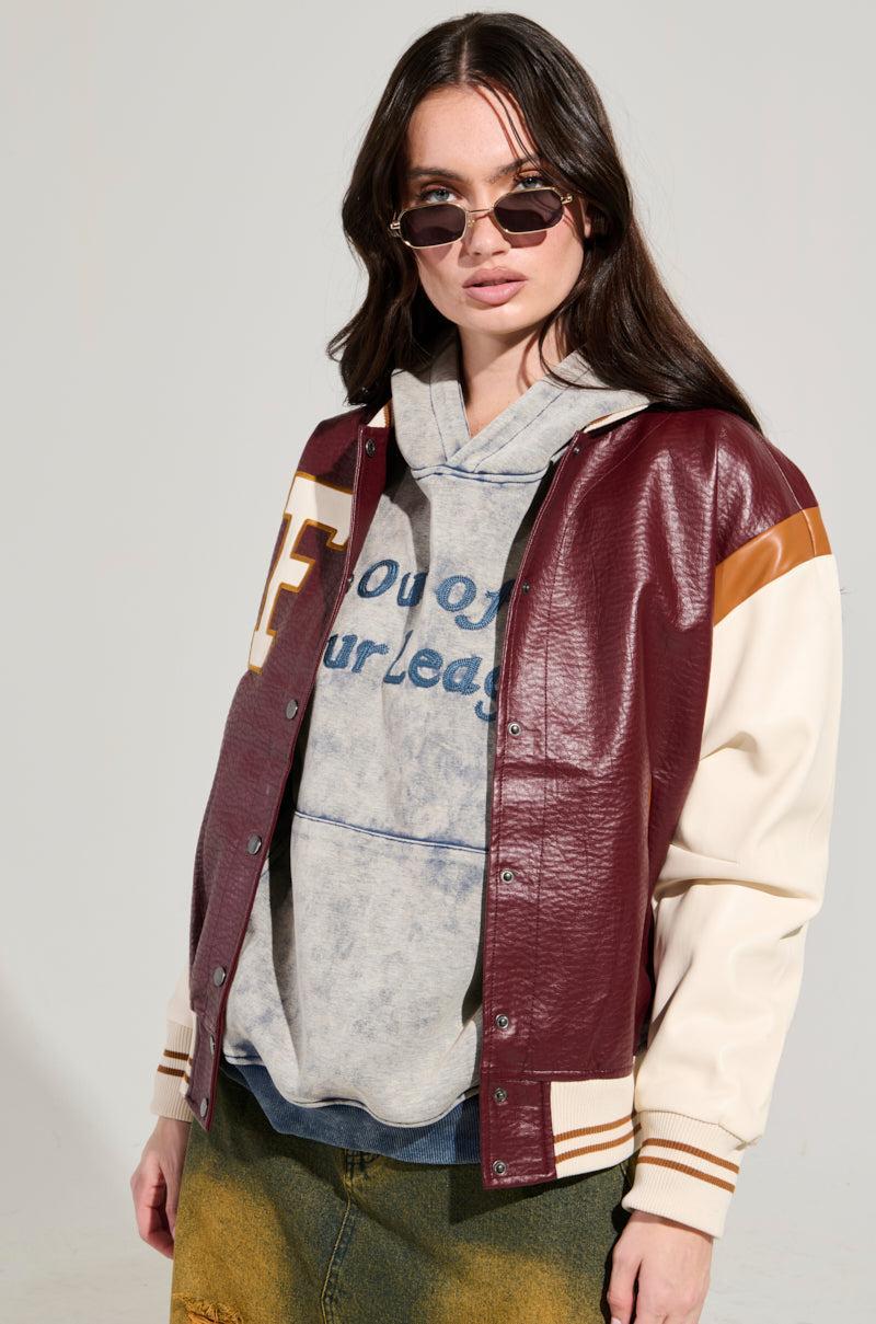 ROCKIT FAUX LEATHER VARSITY BOMBER Product Image