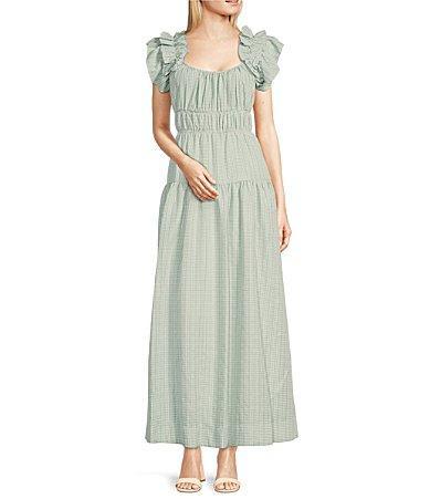Taylor Short Ruffled Sleeve Scoop Neck Tiered Maxi Dress Product Image
