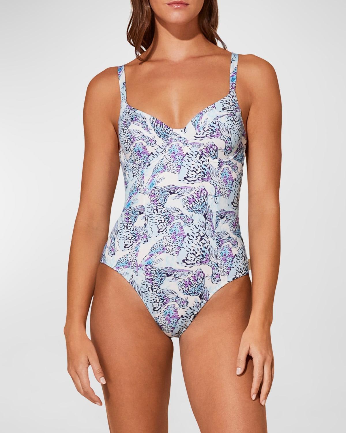 Womens Leonita Fish-Print Bustier One-Piece Swimsuit Product Image