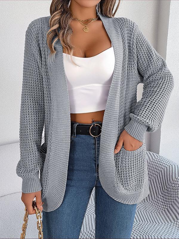 Long Sleeves Loose Pockets Solid Color Split-Joint Collarless Cardigan Tops Product Image